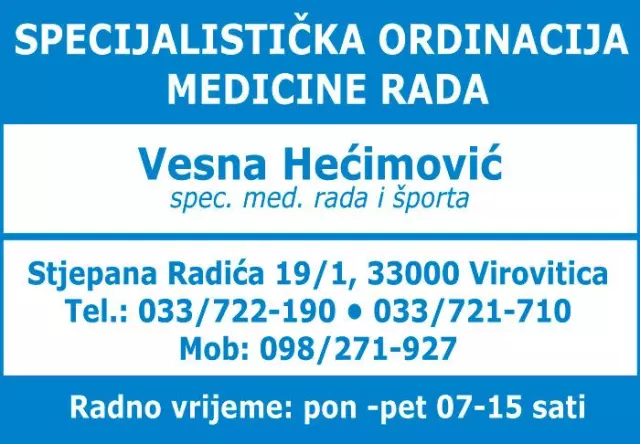 SPECIJALISTIČKA ORDINACIJA MEDICINE RADA DR. VESNA HEĆIMOVIĆ