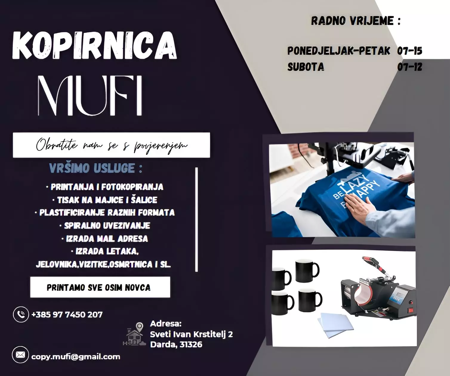 Šalice i majice s tiskom po želji Darda Hrvatska