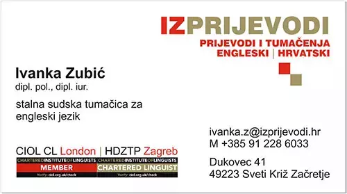 IZ PRIJEVODI* sudski tumač i prijevodi za engleski jezik* Ivanka Zubić