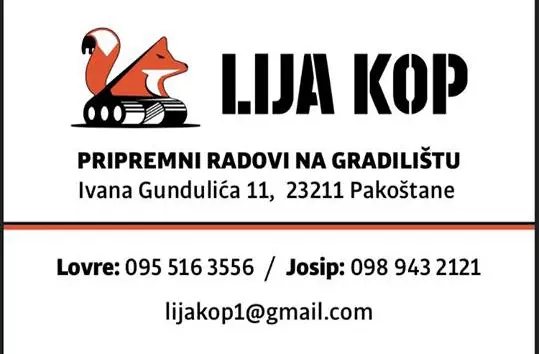 LIJA KOP, OBRT ZA PRIPREMNE RADOVE NA GRADILIŠTU, VL. JOSIP BAREŠIĆ