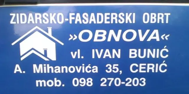 ZIDARSKO - FASADERSKI OBRT OBNOVA, VL. IVAN BUNIĆ